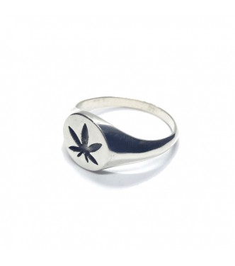 R002205 Sterling Silver Ring Cannabis Hallmarked Solid 925 Handmade Comfort Fit